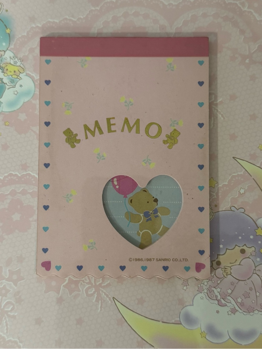 Vintage Sanrio Pink Tweedle Dee Dee Bear Heart Memo Pad